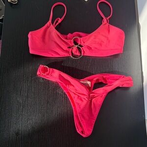 Beach Bunny Hot Pink Ring-Detail Bikini Set